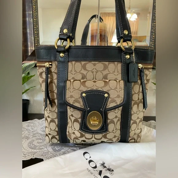 Coach Vintage Legacy 65th Anniversary Gigi turnlock tote bag,brown,black leather - Picture 4 of 16